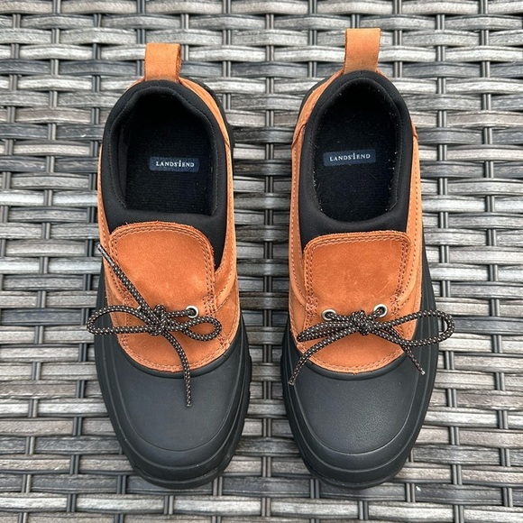 LANDS END Black Waterproof Rain/Snow Slip on Shoes with Cinnamon Nubuck Upper - Picture 2 of 14